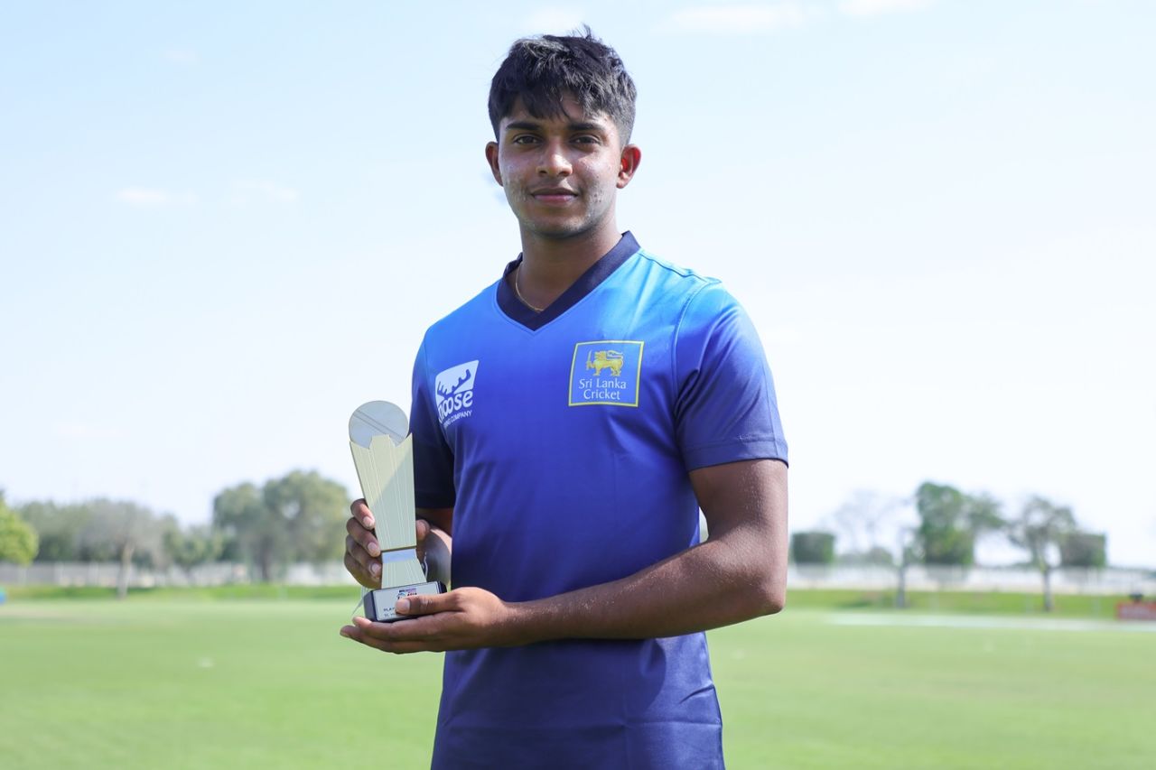 Sethmika Seneviratne was the Player of the Match for bagging 5 for 25, Nepal Under-19s vs Sri Lanka Under-19s, Under-19 Asia Cup, Dubai, December 13, 2025
