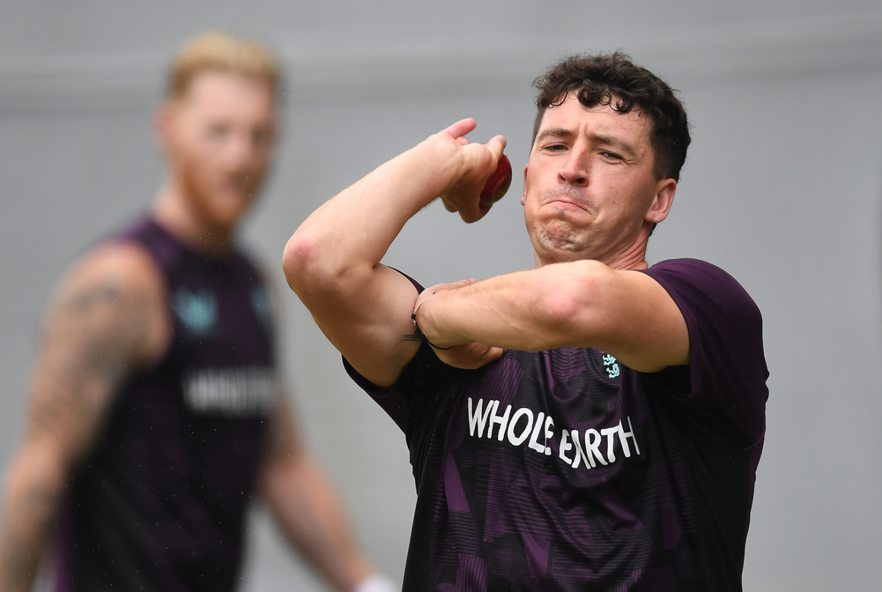 Matthew Fisher, called up as Mark Wood's replacement, bowls in the nets, Adelaide, December 14, 2025