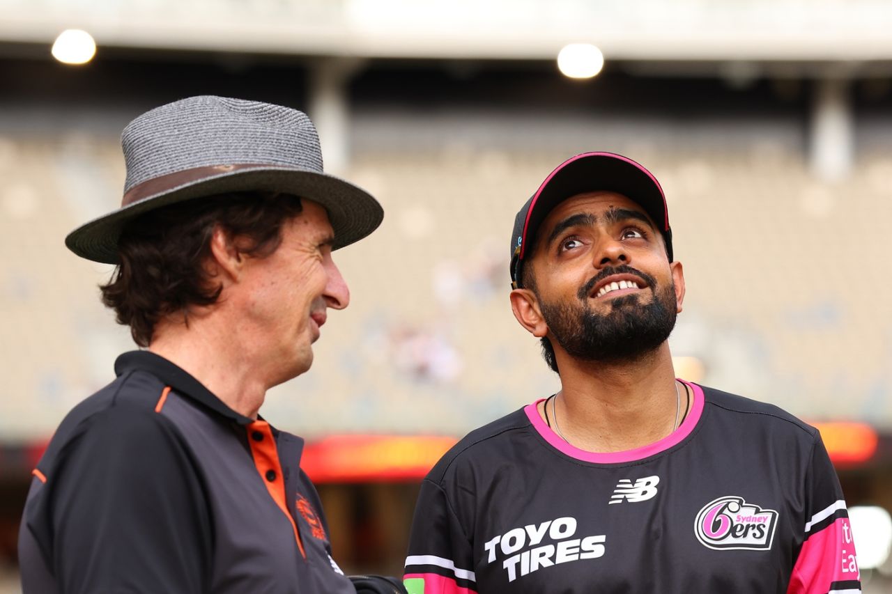 Brad Hogg in conversation with Babar Azam, Perth Scorchers vs Sydney Sixers, BBL 2025-26, Perth, December 14, 2025