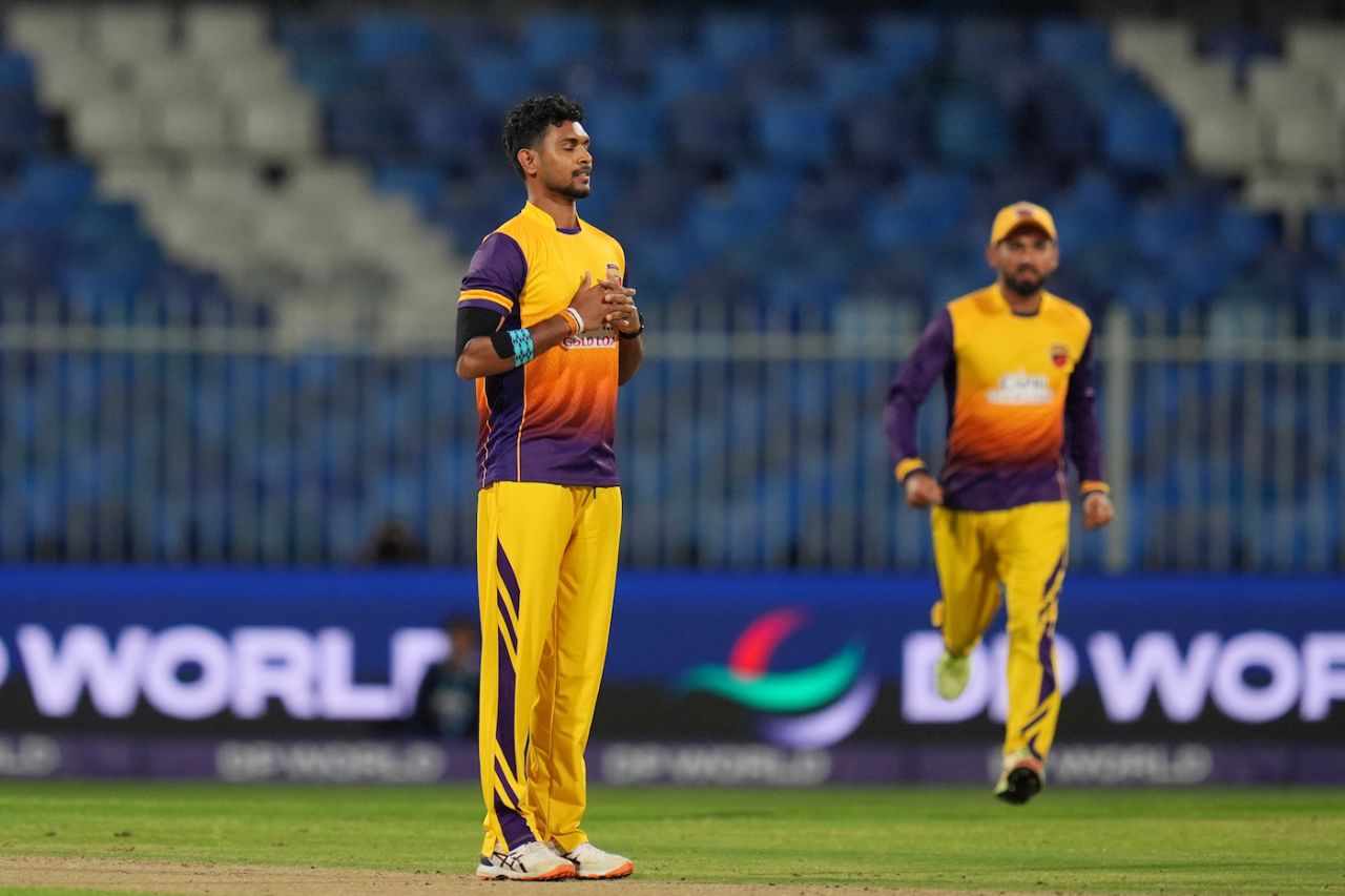 Matheesha Pathirana started with a wicket maiden, Gulf Giants vs Sharjah Warriorz, ILT20 2025-26, Sharjah, December 15, 2025