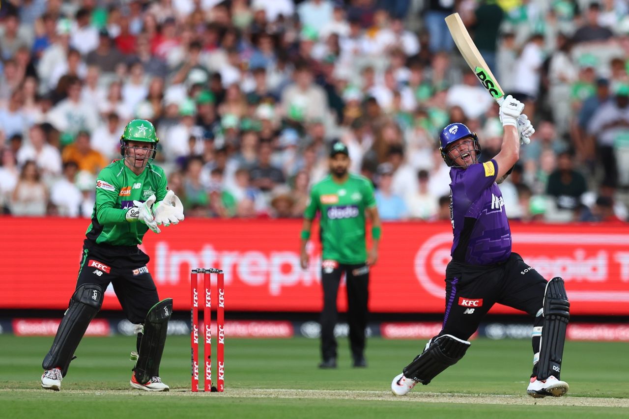 Ben McDermott hits through the off side, Melbourne Stars vs Hobart Hurricanes, Melbourne, BBL, December 18, 2025
