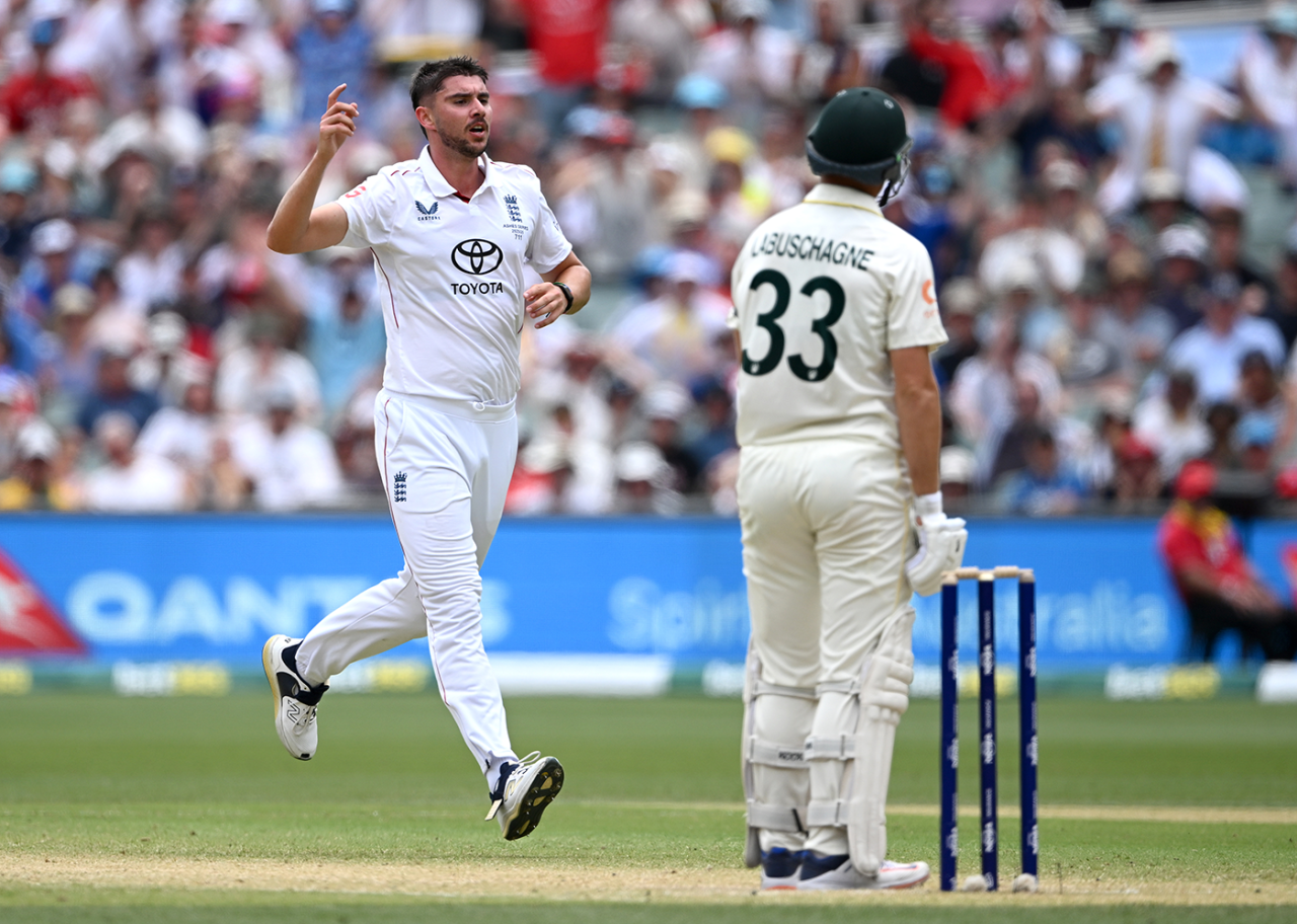 Josh Tongue worked over Marnus Labuschagne, Australia vs England, 3rd Test, 3rd day, Adelaide, December 19, 2025