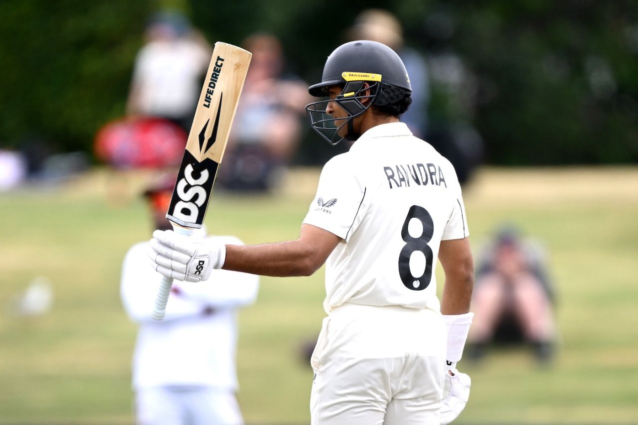 Rachin Ravindra brought up a half-century, New Zealand vs West Indies, 3rd Test, Mount Maunganui, 2nd day, December 19, 2025