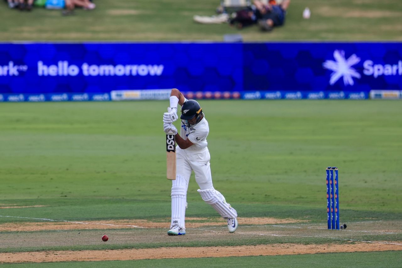Rachin Ravindra was sedate in the initial part of his innings, New Zealand vs West Indies, 3rd Test, Mount Maunganui, 2nd day, December 19, 2025