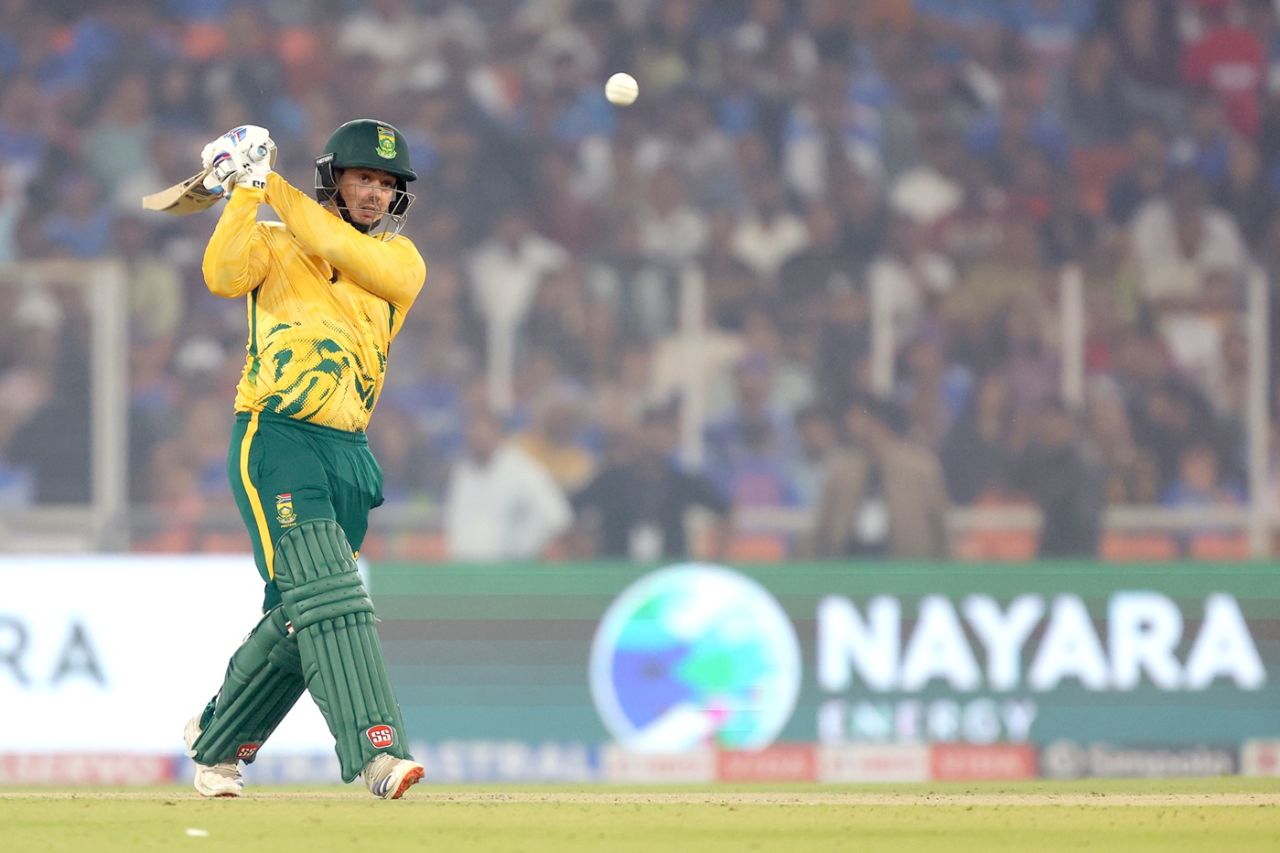 Quinton de Kock gave South Africa a blazing start in the powerplay, India vs South Africa, 5th T20I, Ahmedabad, December 19, 2025