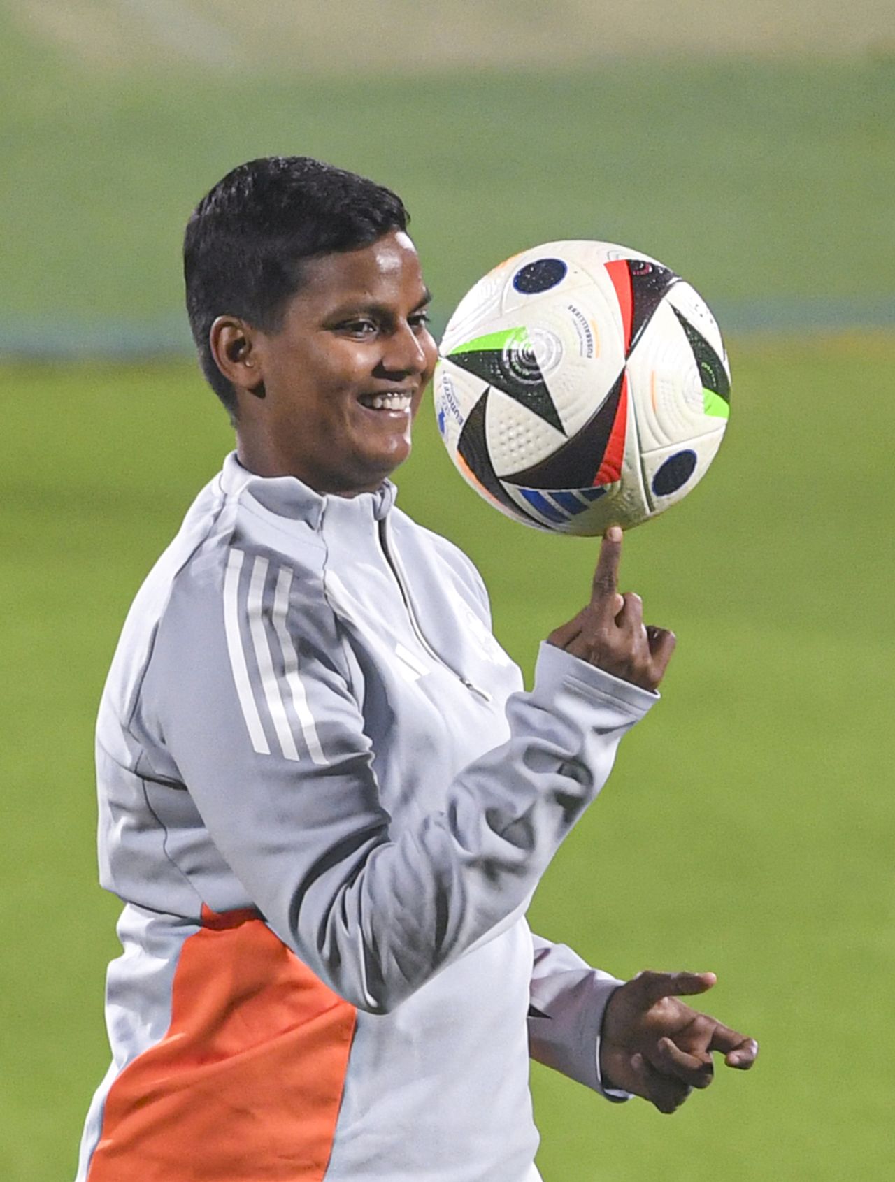 Deepti Sharma has fun during a practice session, Visakhapatnam, December 20, 2025