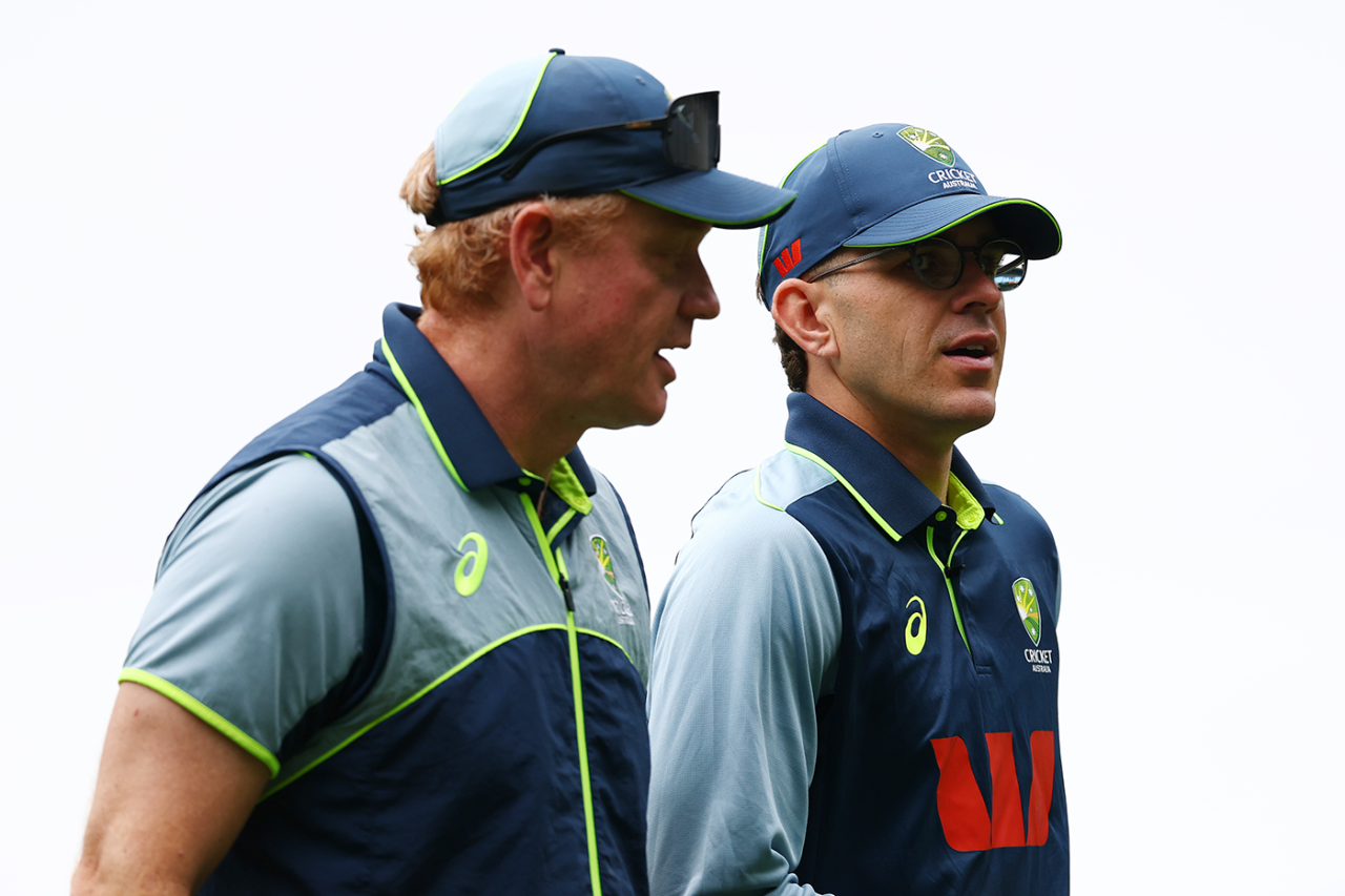 Andrew McDonald with offspinner Todd Murphy, Melbourne, December 24, 2025