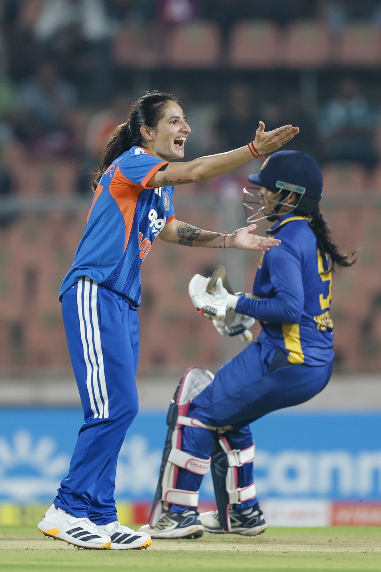 Renuka Singh appeals for a wicket, India vs Sri Lanka, 3rd T20I, Thiruvananthapuram, December 26, 2025