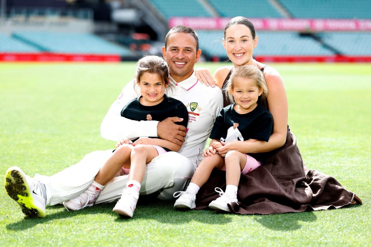 Usman Khawaja with his family after announcing his international retirement