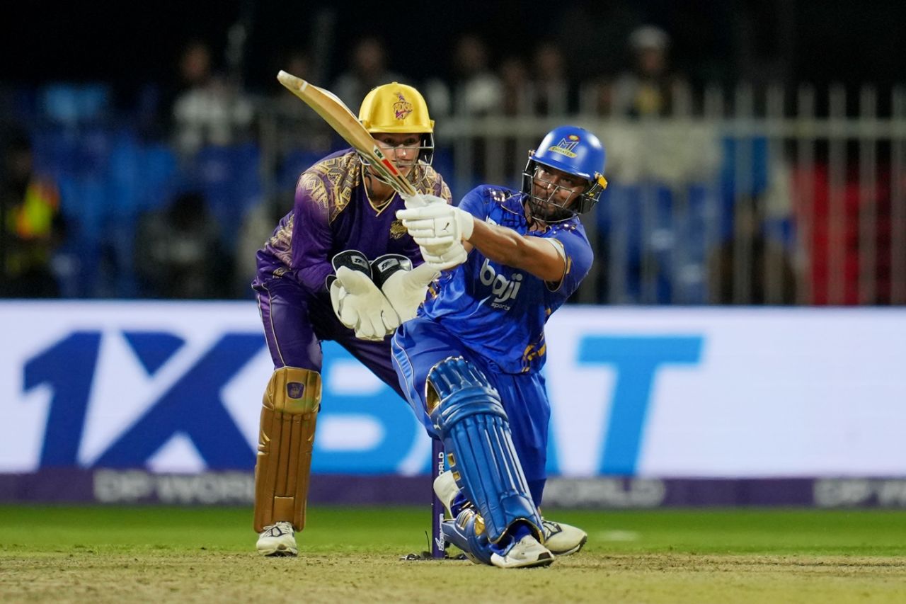 Shakib Al Hasan struck 38 off 24 balls to take MI Emirates to the final, Abu Dhabi Knight Riders vs MI Emirates, ILT20, Sharjah, January 2, 2026