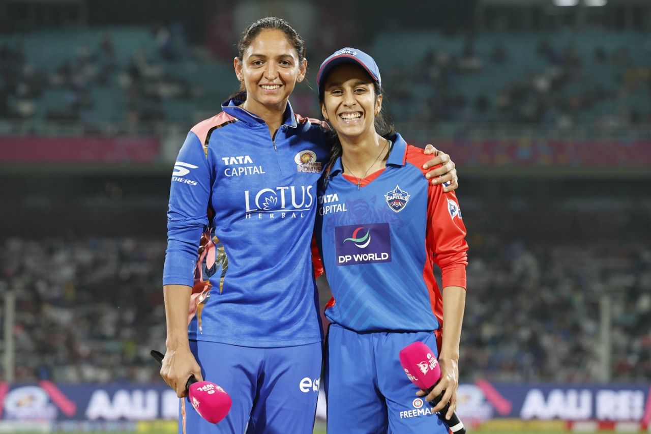 Harmanpreet Kaur and Jemimah Rodrigues greet each other at the toss, Mumbai Indians vs Delhi Capitals, WPL 2026, Mumbai, January 10, 2026