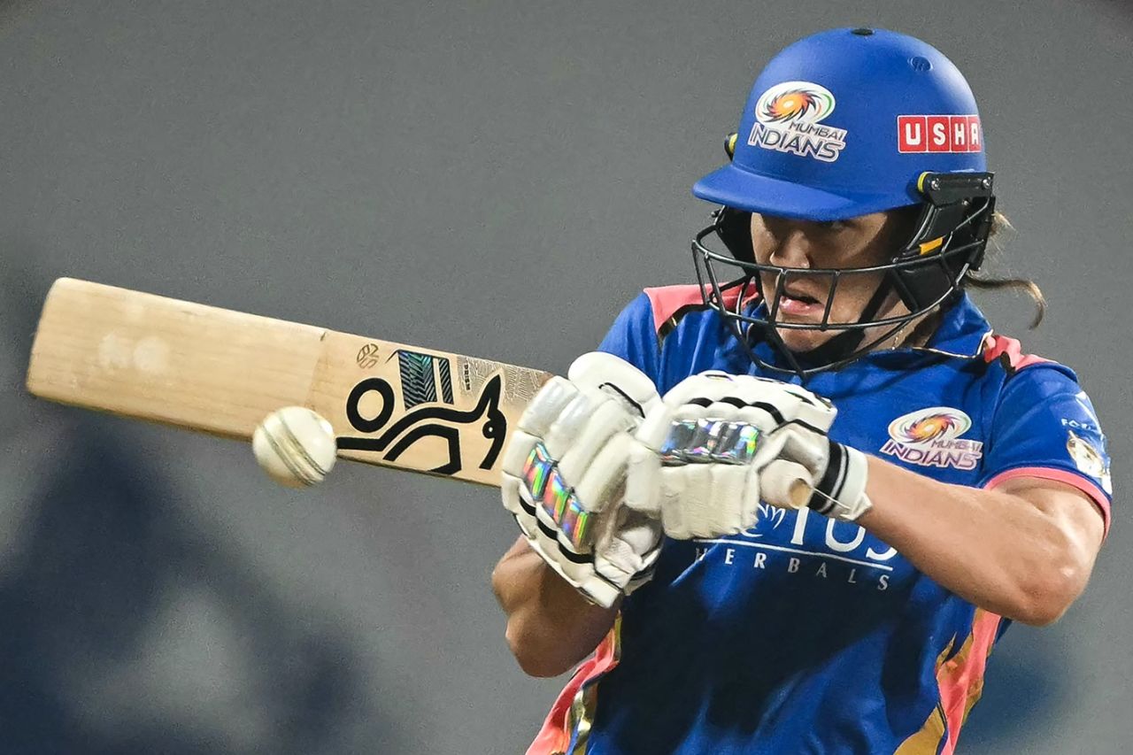 Nat Sciver-Brunt shapes to guide the ball away, Mumbai Indians vs Delhi Capitals, WPL 2026, Mumbai, January 10, 2026