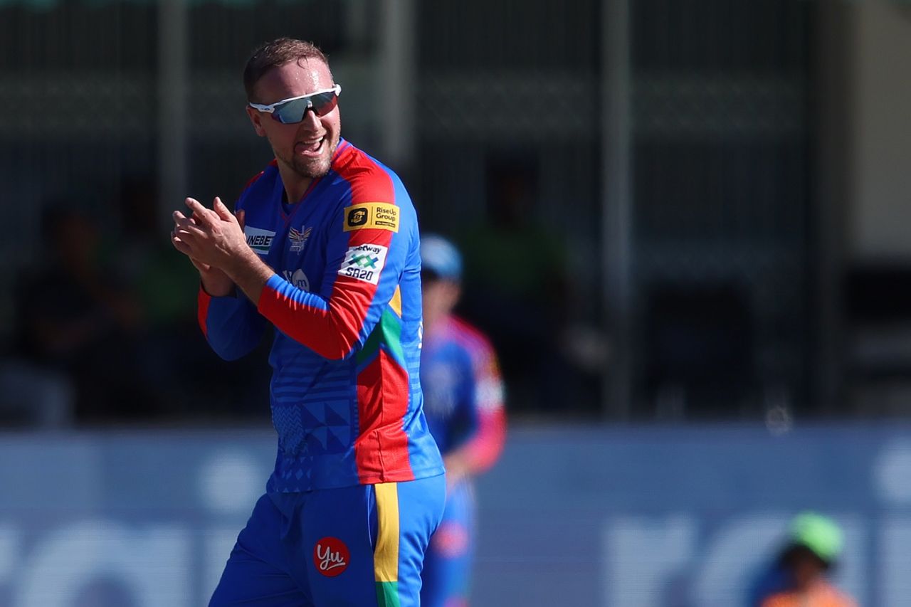 Liam Livingstone celebrates Matthew Breetzke's wicket, Sunrisers Eastern Cape vs Durban's Super Giants, SA20, Gqeberha, January 11, 2026