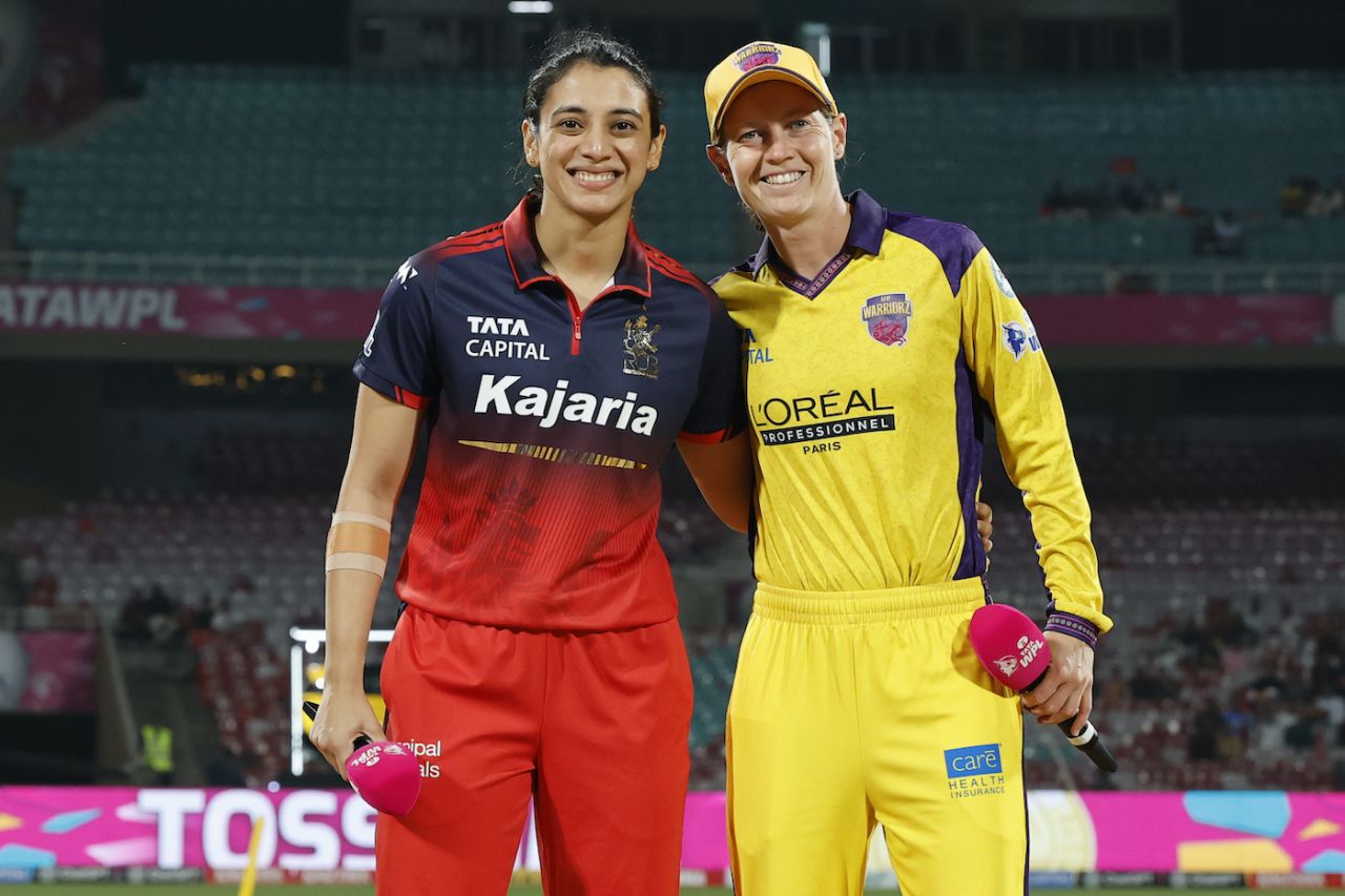 Smriti Mandhana and Meg Lanning at the toss, Royal Challengers Bengaluru vs UP Warriorz, WPL, Navi Mumbai, January 12, 2026