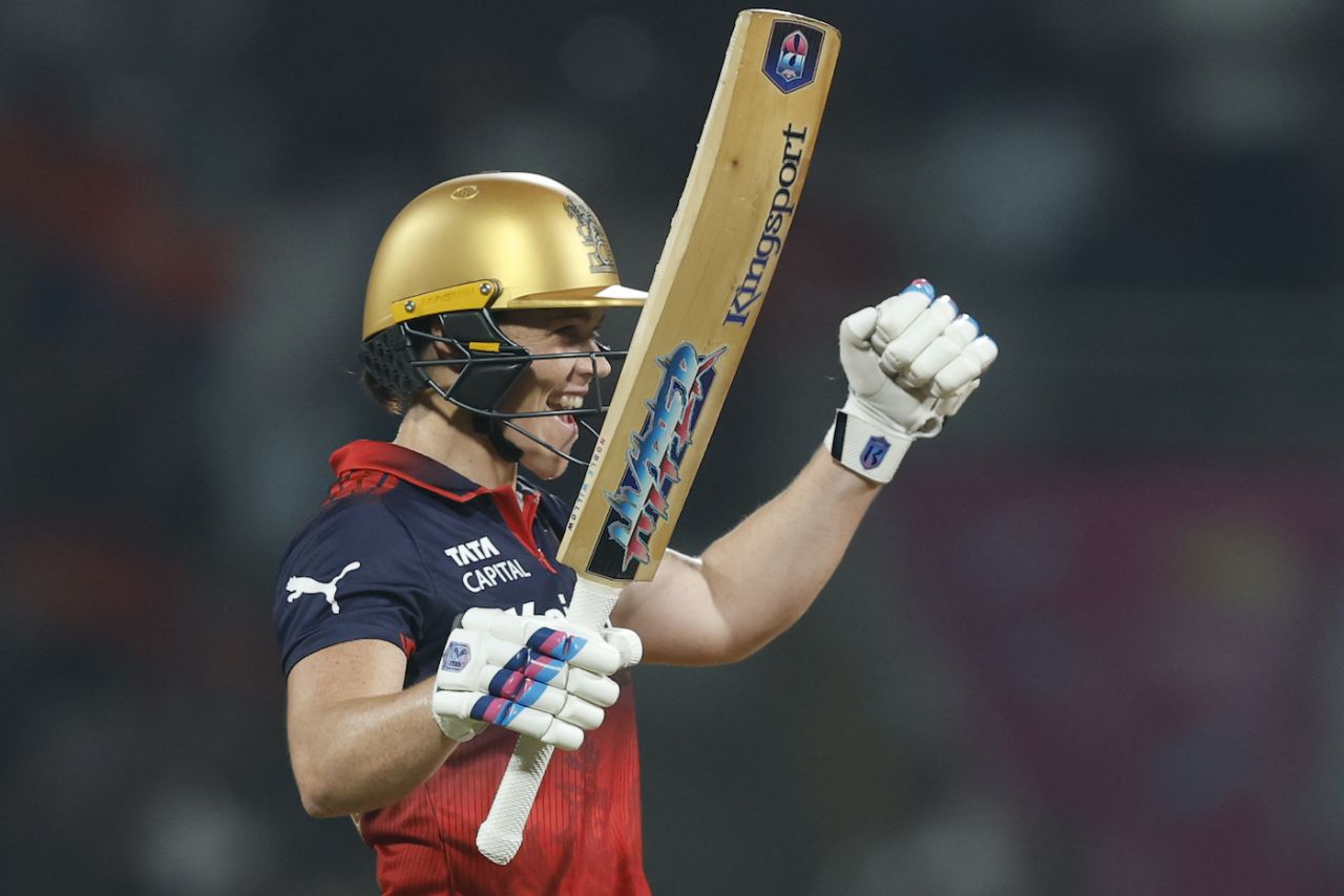 Grace Harris celebrates her 22-ball fifty with gusto, Royal Challengers Bengaluru vs UP Warriorz, WPL, Navi Mumbai, January 12, 2026
