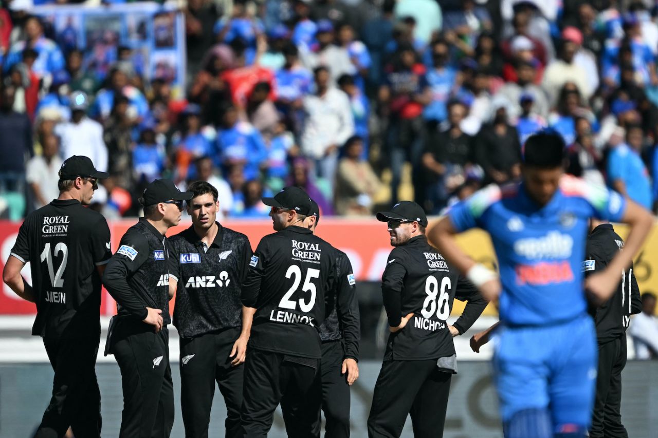 Kristian Clarke celebrates after dismissing Rohit Sharma, India vs New Zealand, 2nd ODI, Rajkot, January 14, 2026