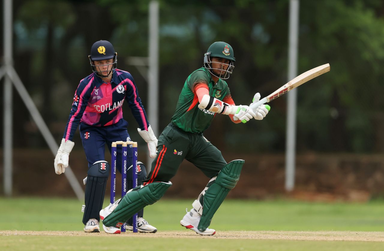 Rifat Beg plays a shot, Scotland vs Bangladesh, U-19 World Cup 2026 warm-ups, Harare, January 13, 2026
