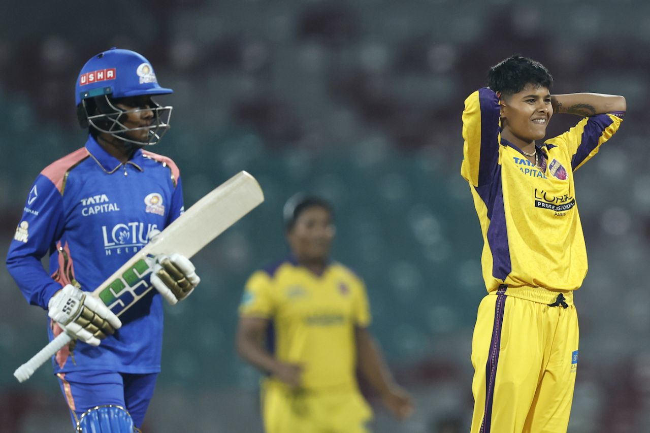 Kranti Gaud finished her spell seven overs into the innings, Mumbai Indians vs UP Warriorz, WPL 2026, DY Patil, January 15, 2026