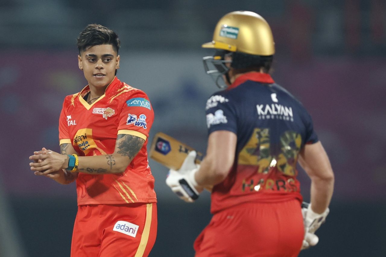 Kashvee Gautam trapped Grace Harris lbw in her first over, Gujarat Giants vs Royal Challengers Bengaluru, WPL, Navi Mumbai, January 16, 2026