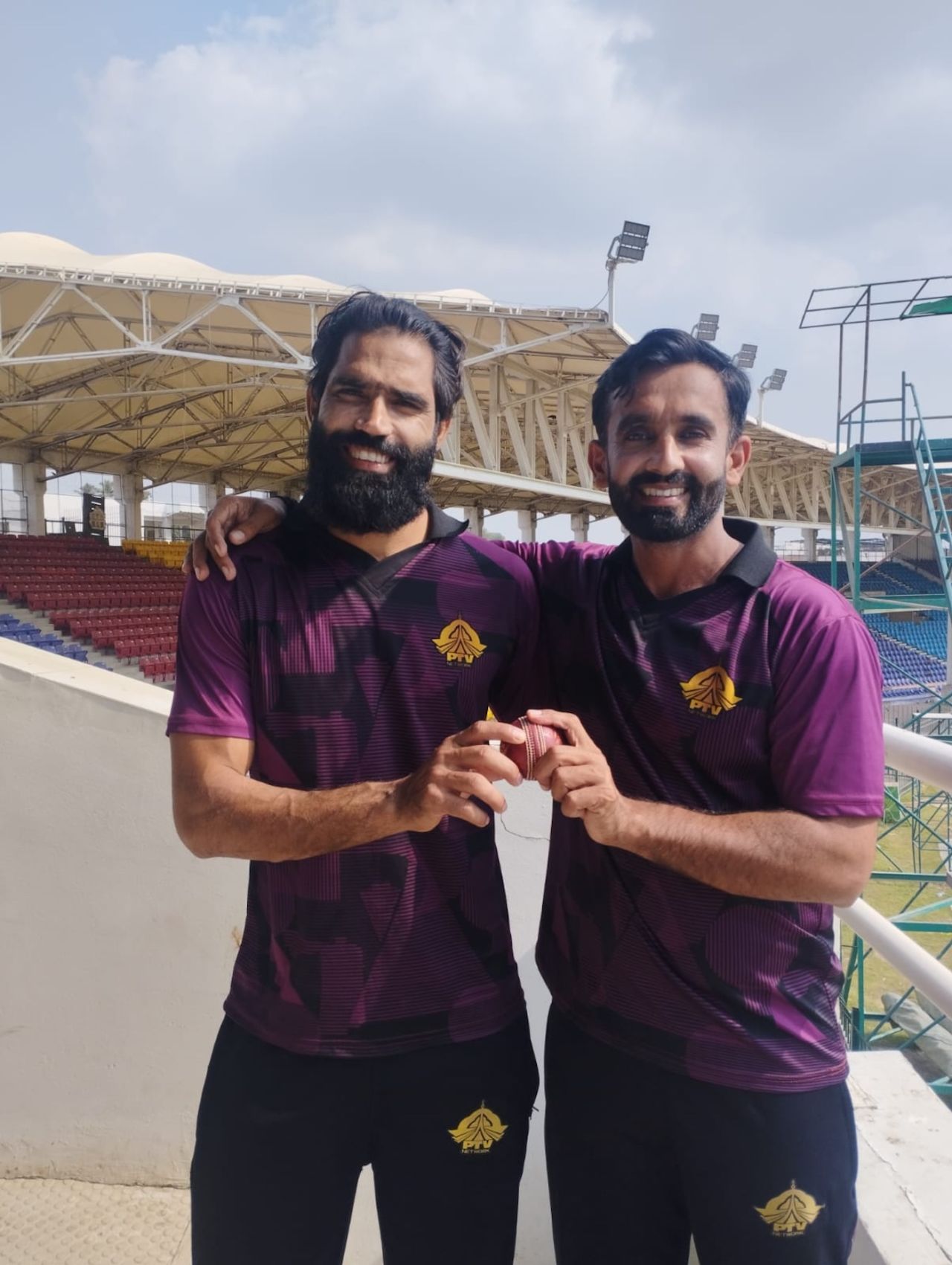 Ali Usman (right) and Amad Butt took ten wickets between them to dismiss SNGPL for 37, PTV vs SNGPL, President's Cup, Karachi, January 17, 2026 