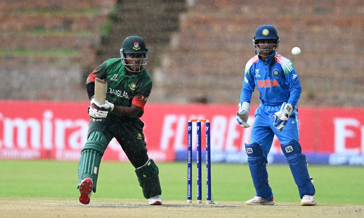 Azizul Hakim bats in the rain, Bangladesh vs India, ICC Men's Under-19 World Cup, Bulawayo, January 17, 2026