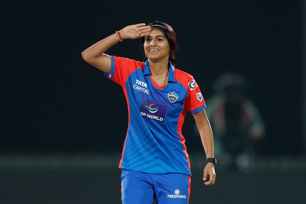 Nandani Sharma celebrates a wicket, Mumbai Indians vs Delhi Capitals, WPL 2026, Vadodara, January 20, 2026