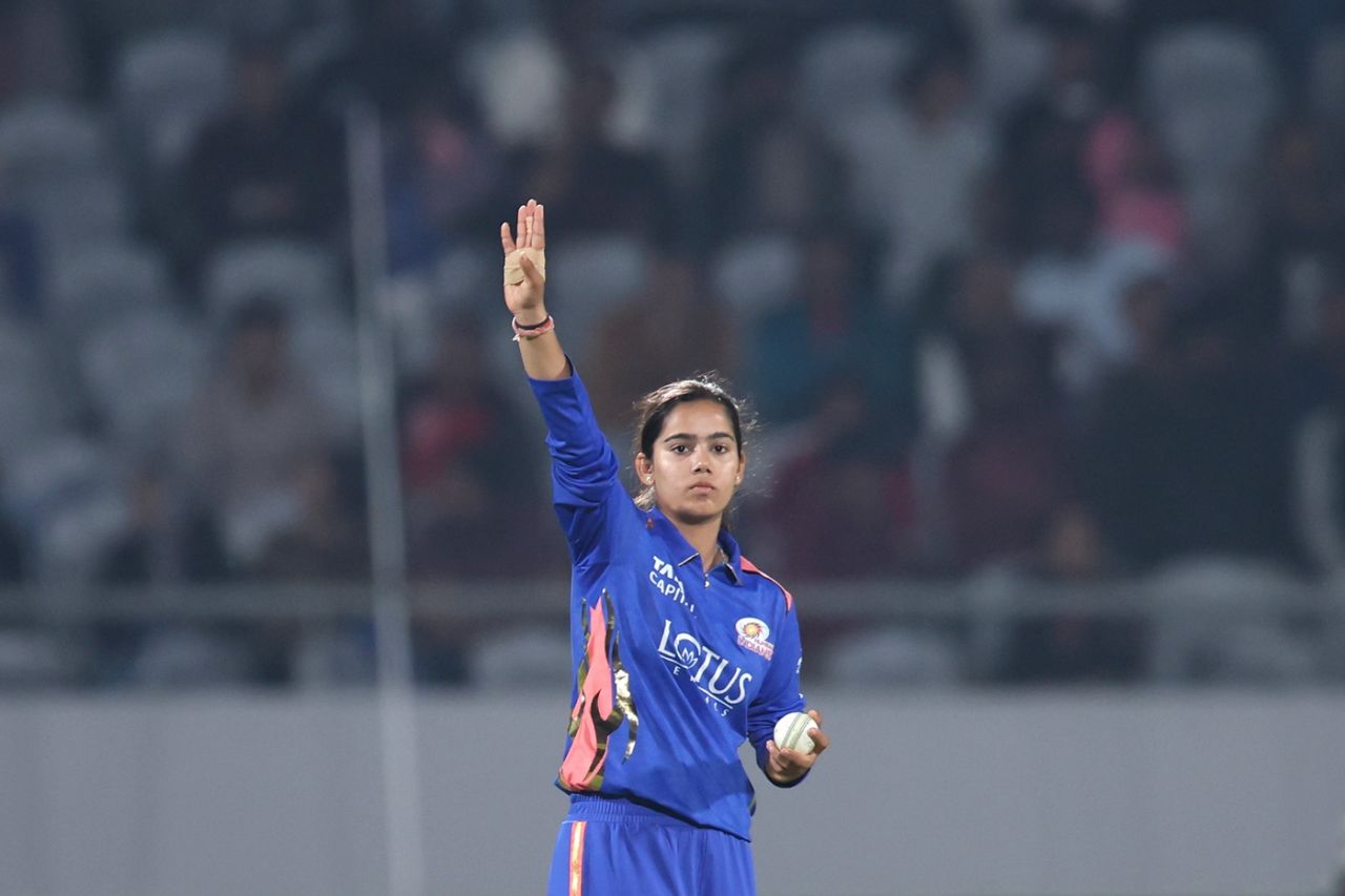 Debutant Vaishnavi Sharma returned with figures of 1 for 20, Mumbai Indians vs Delhi Capitals, WPL 2026, Vadodara, January 20, 2026