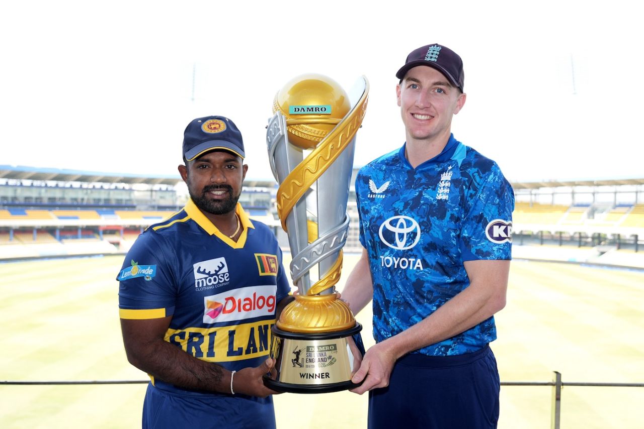 Charith Asalanka and Harry Brook with the series trophy, Sri Lanka vs England, 1st ODI, Colombo, January 21, 2026