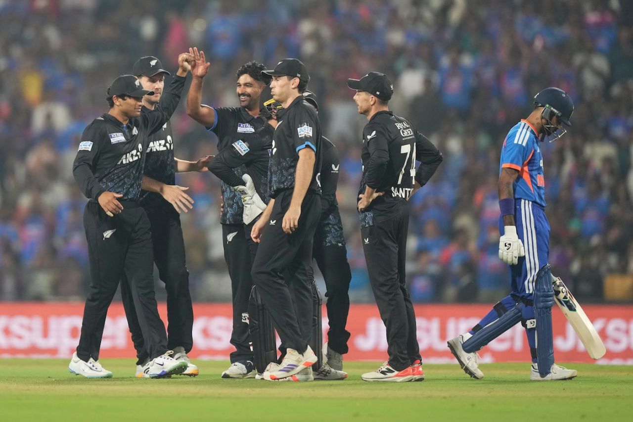 Ish Sodhi removed the dangerous Abhishek Sharma, India vs New Zealand, 1st T20I, Nagpur, January 21, 2026