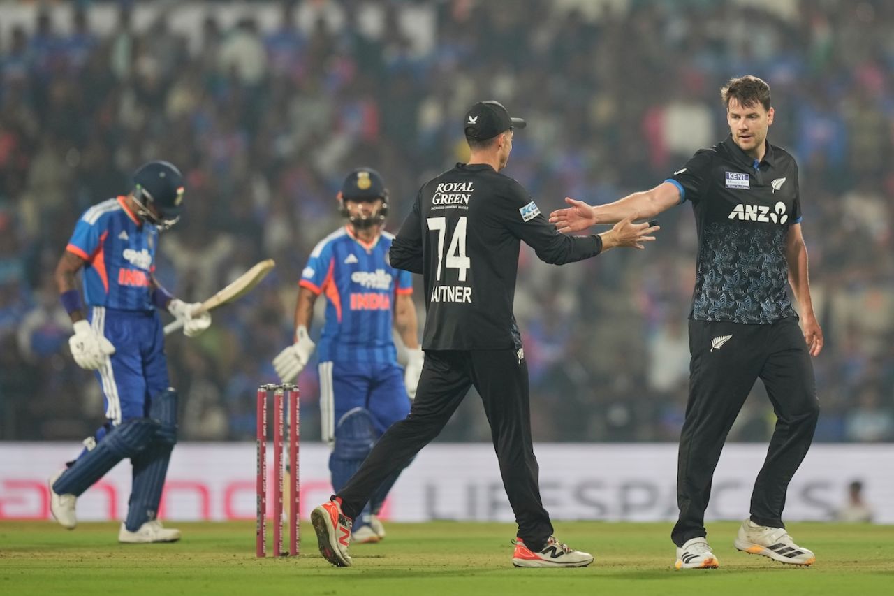 Jacob Duffy's offcutter accounted for Hardik Pandya's wicket , India vs New Zealand, 1st T20I, Nagpur, January 21, 2026