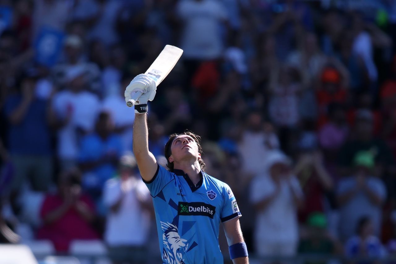 Dewald Brevis celebrates his ton, Pretoria Capitals vs Sunrisers Eastern Cape, SA20, Final, Cape Town, January 25, 2026