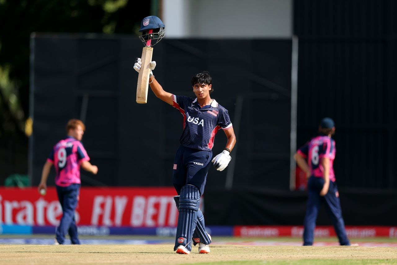 Adnit Jhamb hit an unbeaten 116 off just 93 balls, Scotland vs USA, Under-19 World Cup, Harare, January 26, 2026