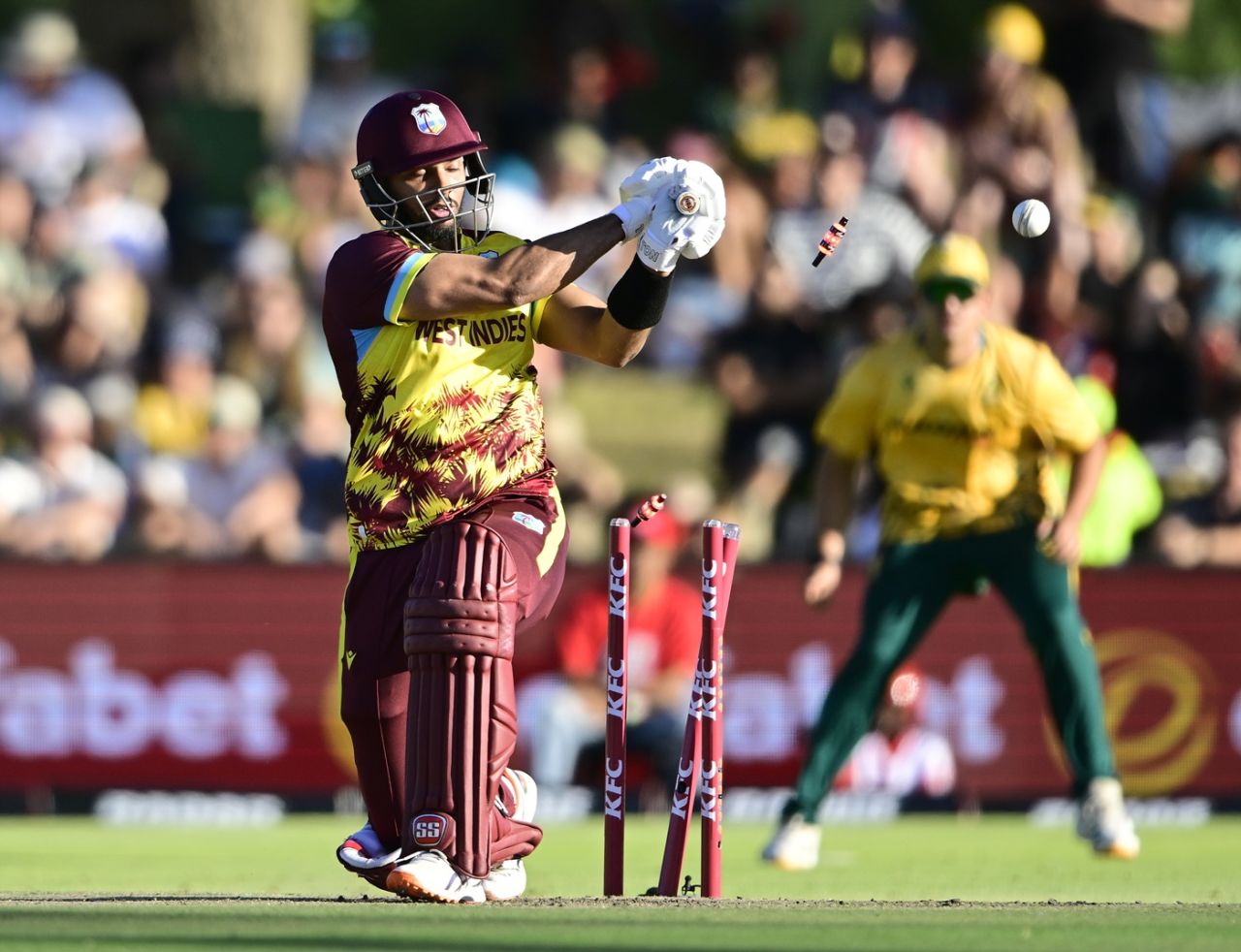 Brandon King was cleaned up by Corbin Bosch, South Africa vs West Indies, 1st T20I, Paarl, January 27, 2026