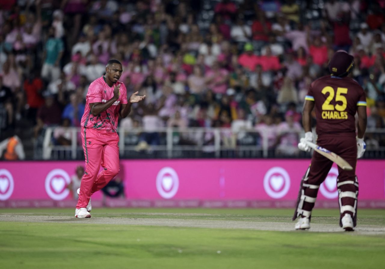 Lungi Ngidi bagged Johnson Charles for a duck, South Africa vs West Indies, 3rd T20I, Johannesburg, January 31, 2026