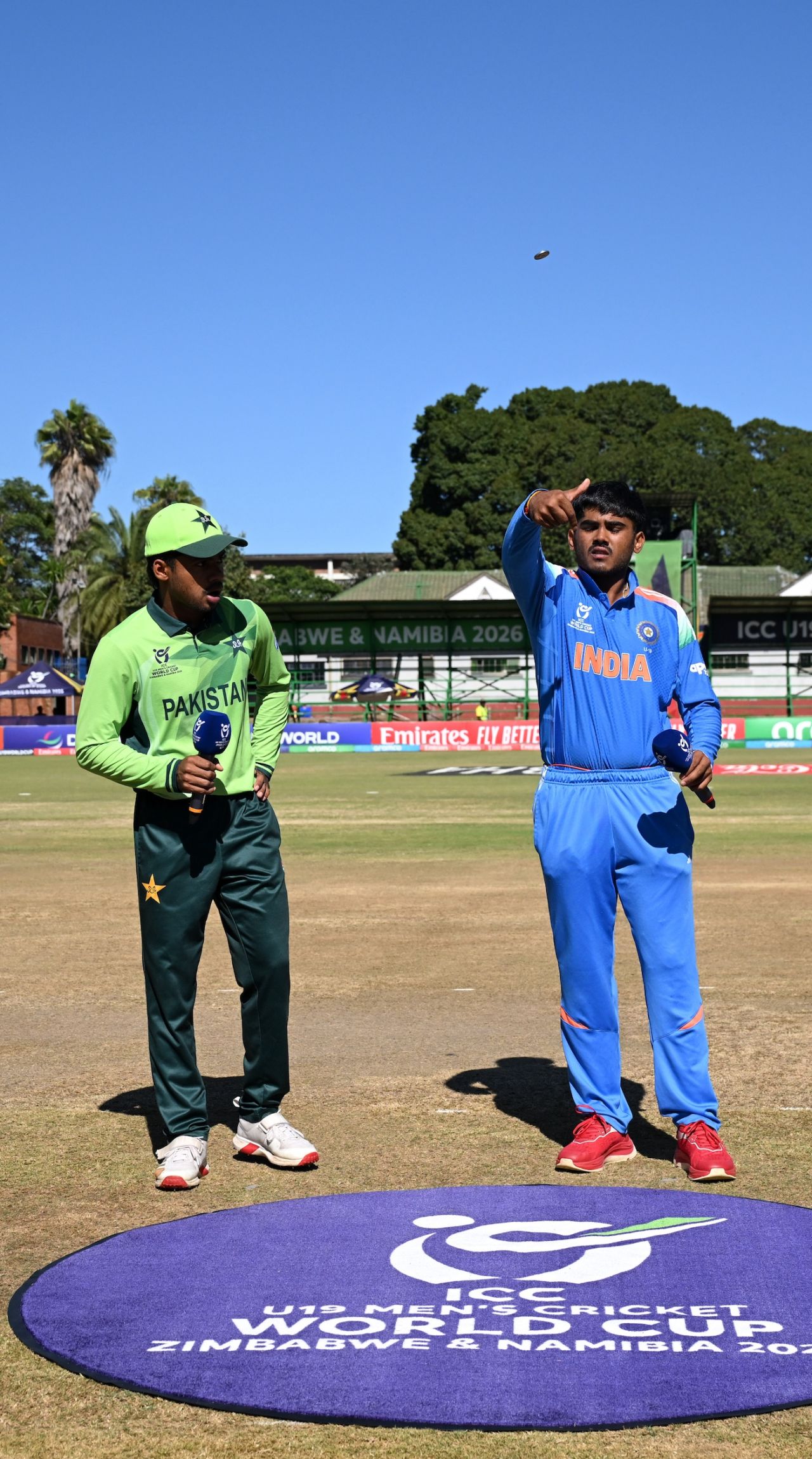 Ayush Mhatre flips the coin; Farhan Yousaf called right and opted to bowl, India vs Pakistan, Under-19 World Cup, Bulawayo, February 1, 2026
