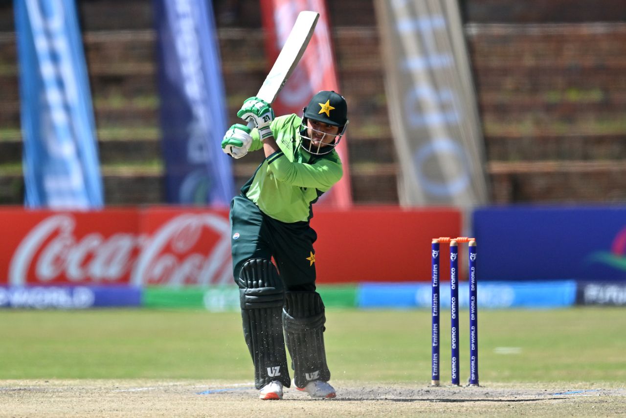 Usman Khan hits down the ground, India vs Pakistan, Under-19 World Cup, Bulawayo, February 1, 2026