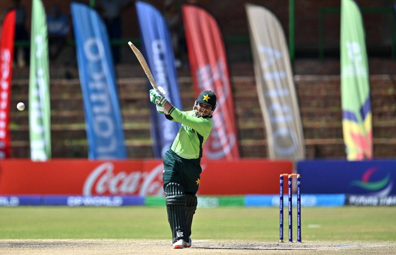 Usman Khan swats the ball into the leg side, India vs Pakistan, Under-19 World Cup, Bulawayo, February 1, 2026