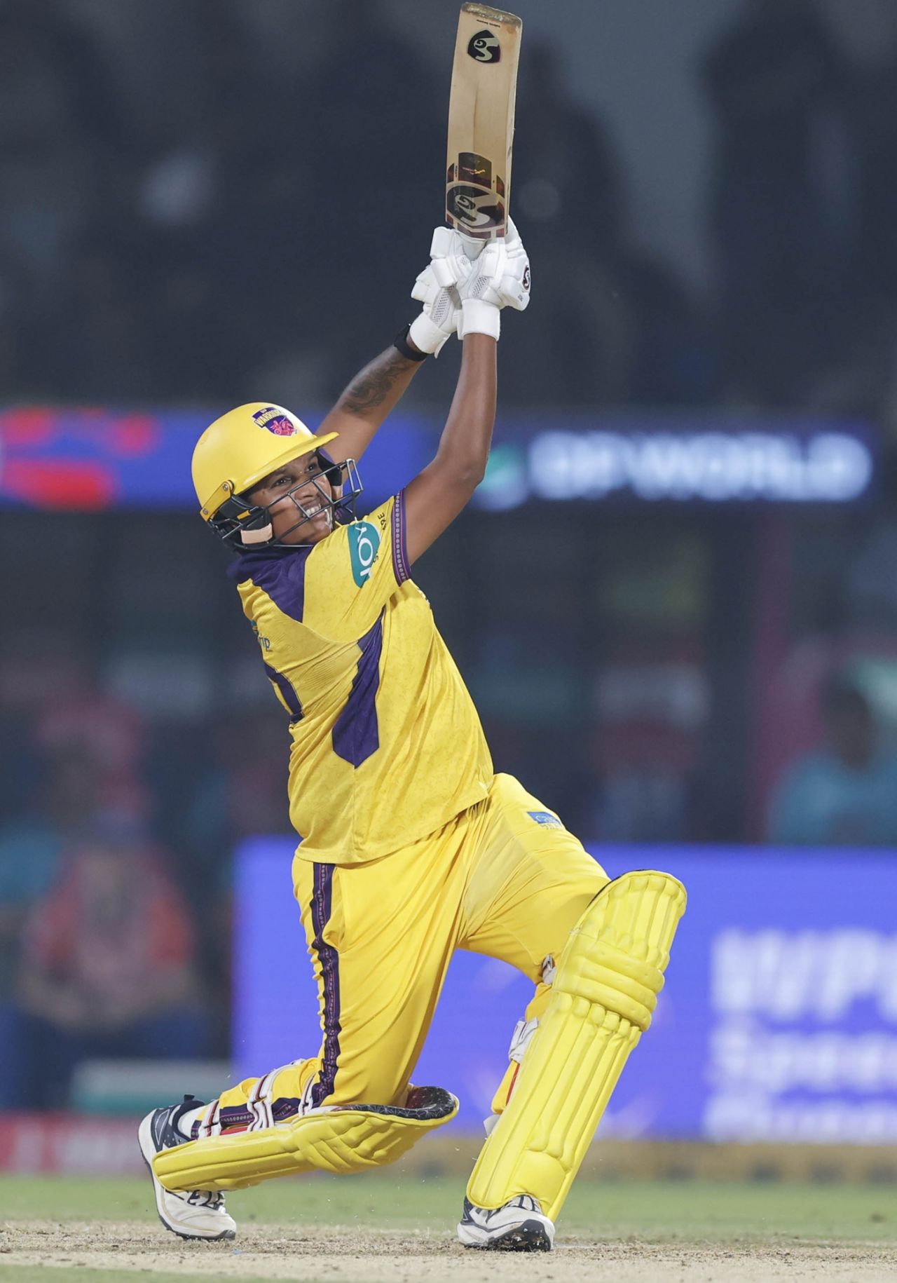 Asha Sobhana hit a six in her innings, UP Warriorz vs Delhi Capitals, WPL, Vadodara, February 1, 2026