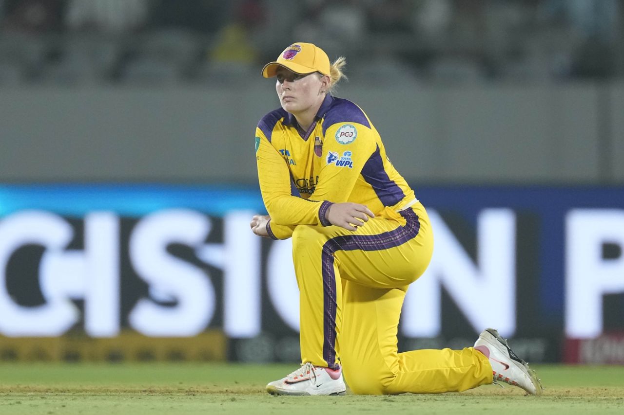Sophie Ecclestone reacts after dropping Laura Wolvaardt, UP Warriorz vs Delhi Capitals, WPL, Vadodara, February 1, 2026