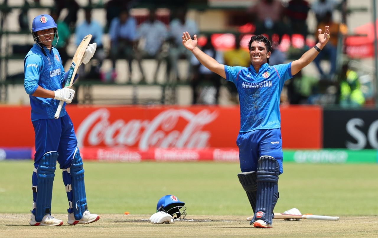 Uzairullah Niazai celebrates an 85-ball century, Afghanistan vs India, Under-19 World Cup, semi-final, Harare, February 4, 2026