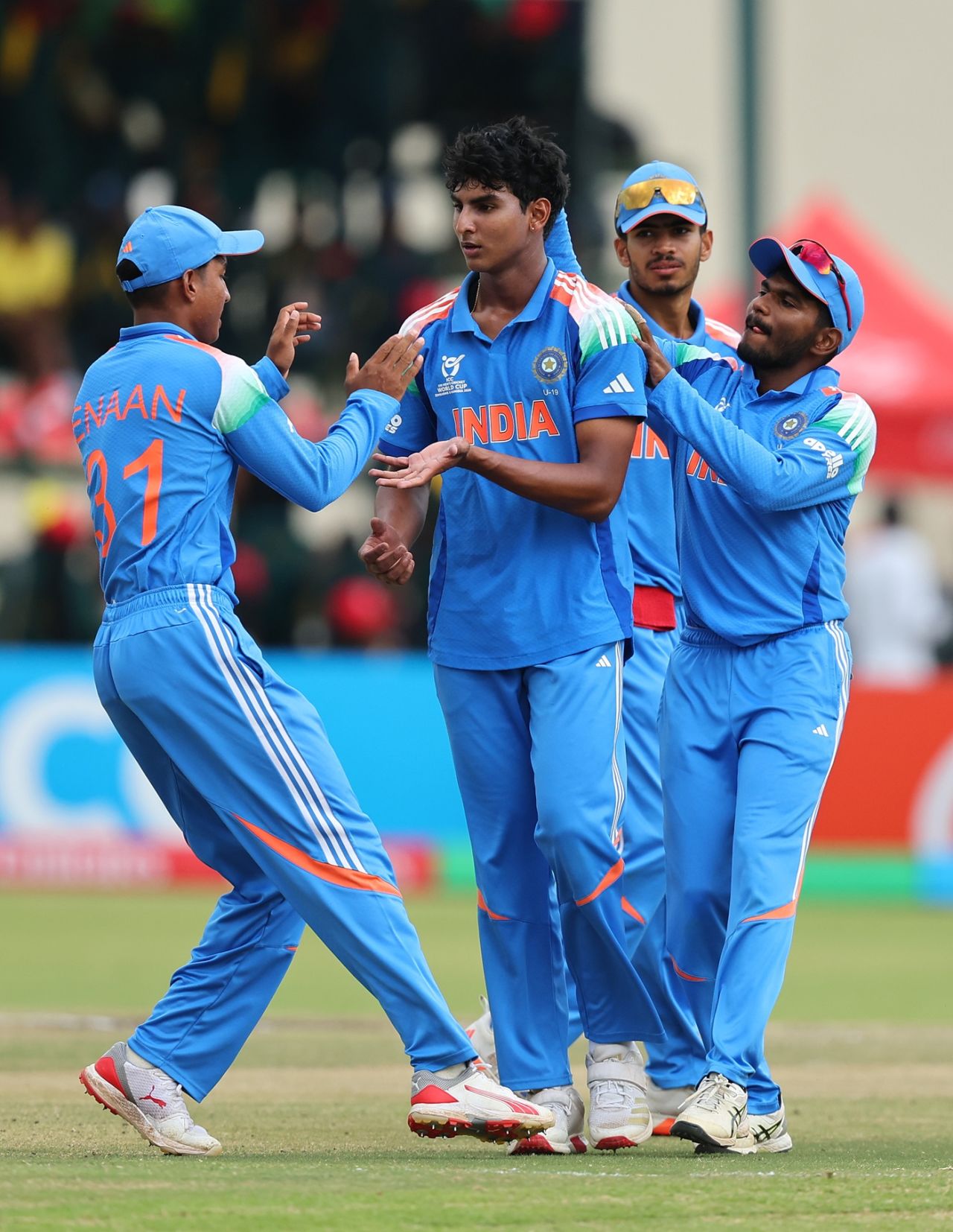 RS Ambrish castled Joseph Moores to give India their first wicket, England vs India, Under-19 men's World Cup final, Harare, February 6, 2026