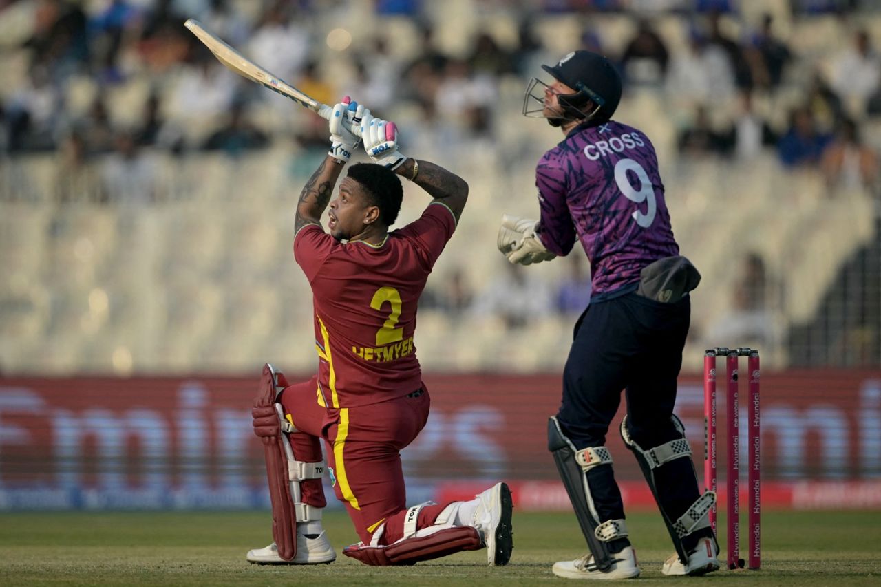 Shimron Hetmyer smashed a 22-ball fifty, Scotland vs West Indies, T20 World Cup, Kolkata, February 7, 2026 