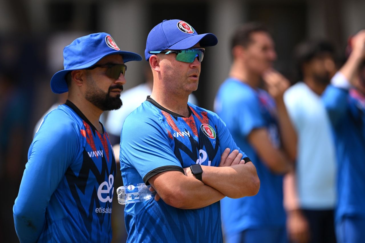 Rashid Khan and Jonathan Trott have their thinking caps on, Afghanistan vs New Zealand, Men's T20 World Cup, Chennai, February 7, 2026