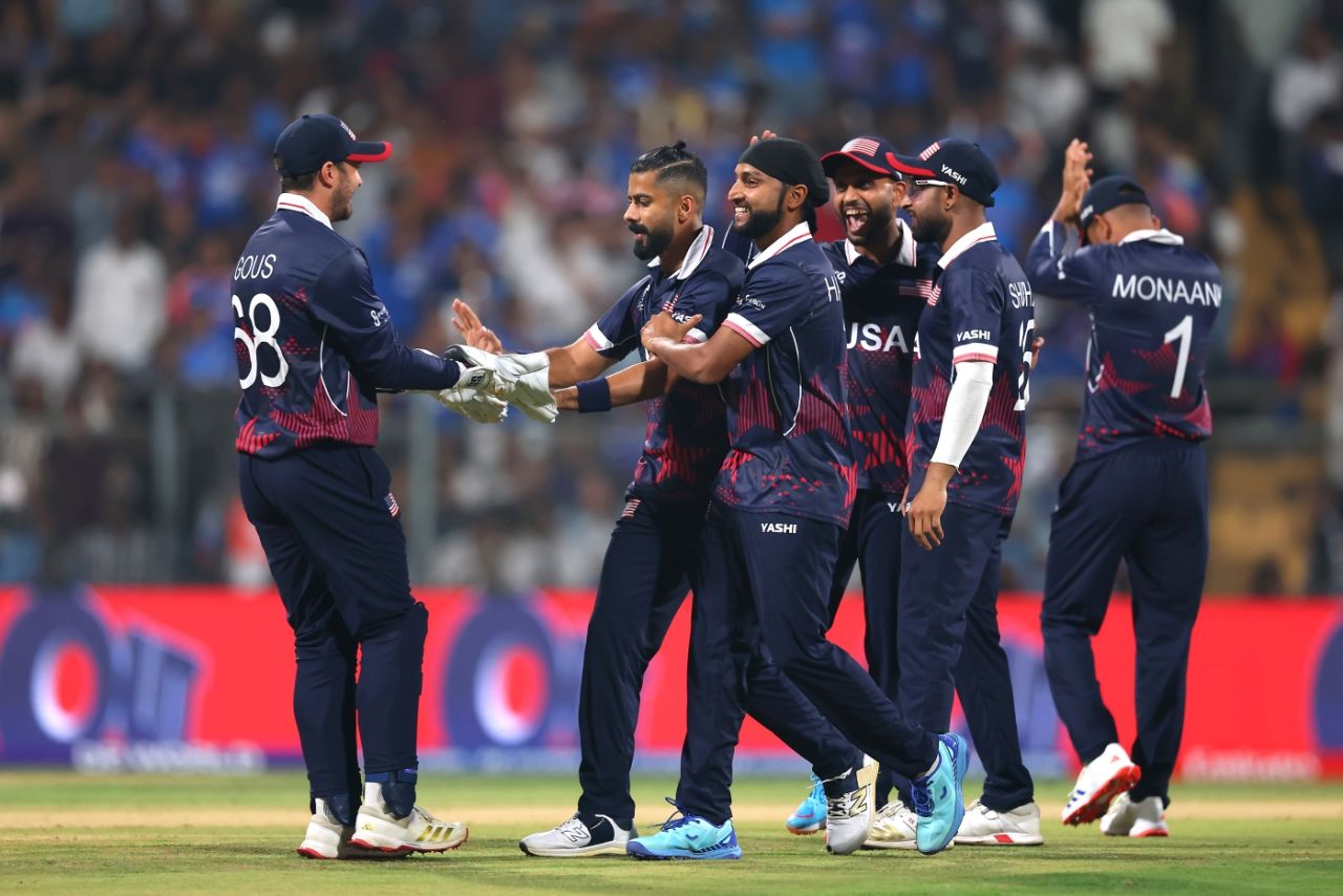 Ali Khan sent Abhishek Sharma back with a well-sprung trap, India vs USA, T20 World Cup 2026, Group A, Mumbai, February 7, 2026