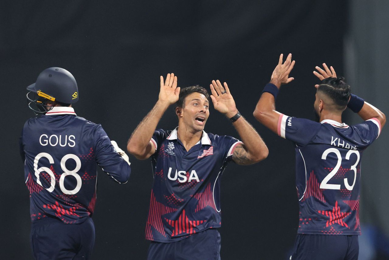 Ali Khan celebrates USA's first wicket, India vs USA, T20 World Cup 2026, Group A, Mumbai, February 7, 2026