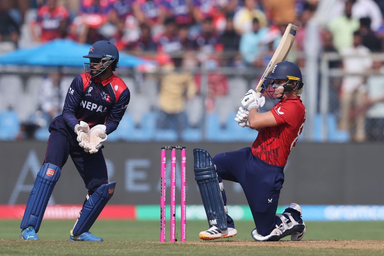 Jacob Bethell sweeps one away, England vs Nepal, T20 World Cup, Mumbai, February 8, 2026