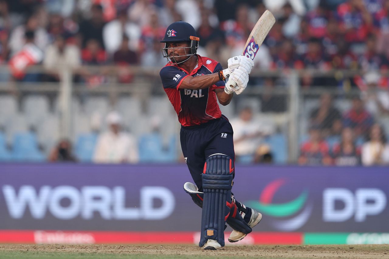 Rohit Paudel carves through the off side, England vs Nepal, T20 World Cup, Mumbai, February 8, 2026