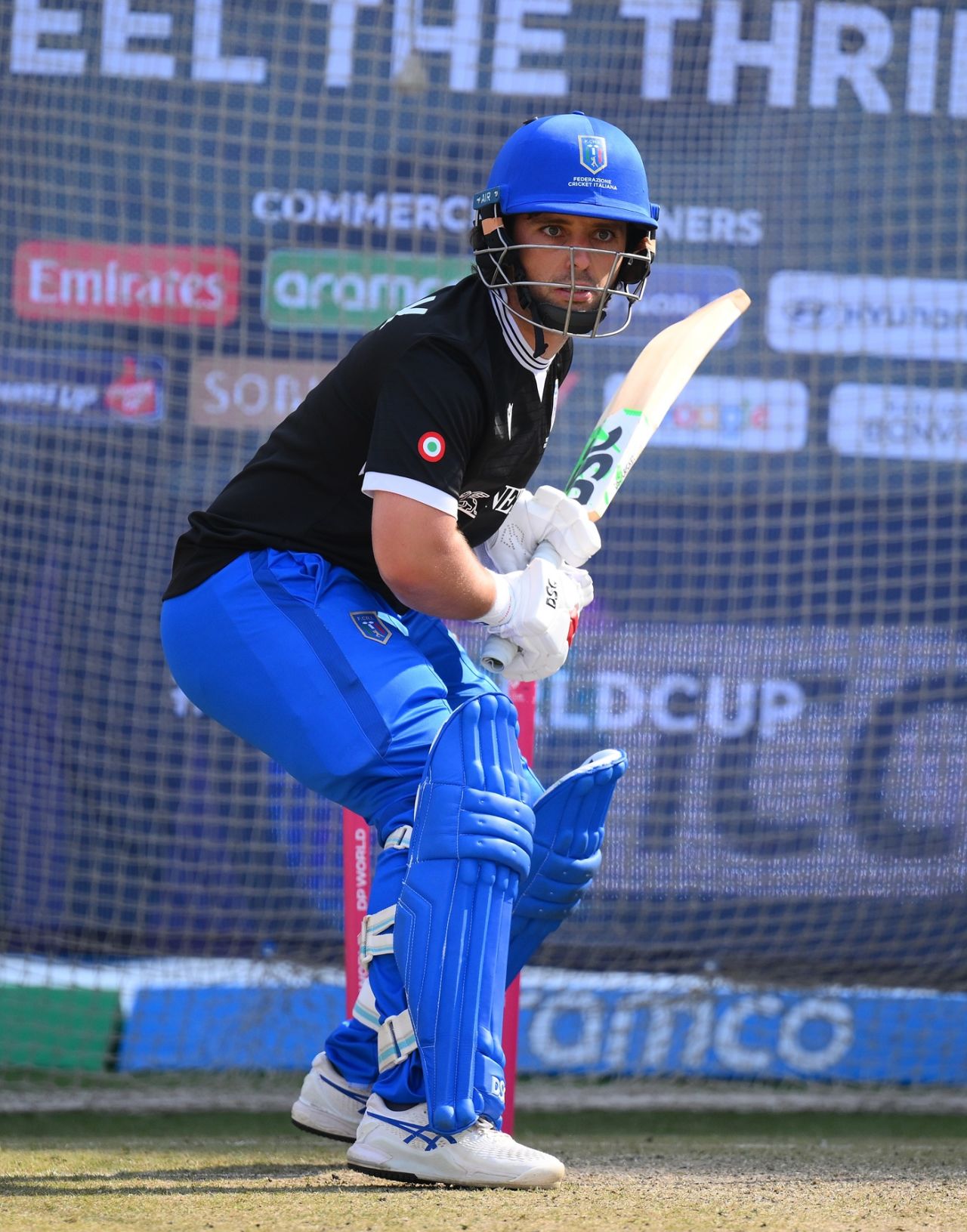 Justin Mosca bats in the nets, Italy vs Scotland, Men's T20 World Cup, Kolkata, February 8, 2026