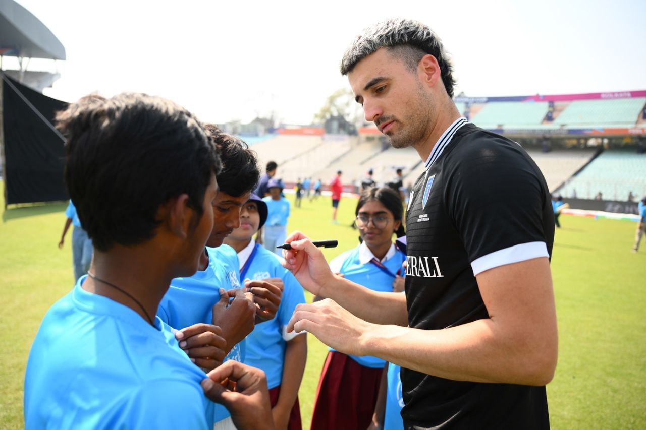 Thomas Draca signs autographs at an event, Italy vs Scotland, Men's T20 World Cup, Kolkata, February 8, 2026