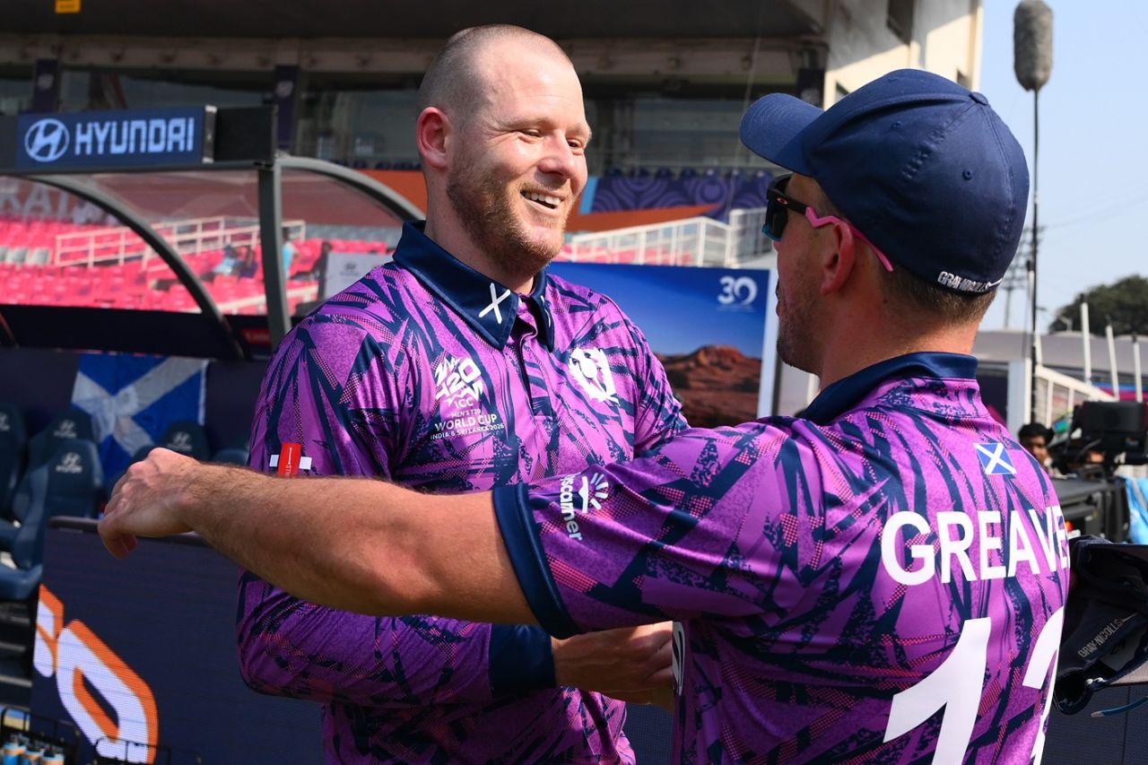 Michael Leask celebrates after the win, Italy vs Scotland, Men's T20 World Cup, Kolkata, February 9, 2026